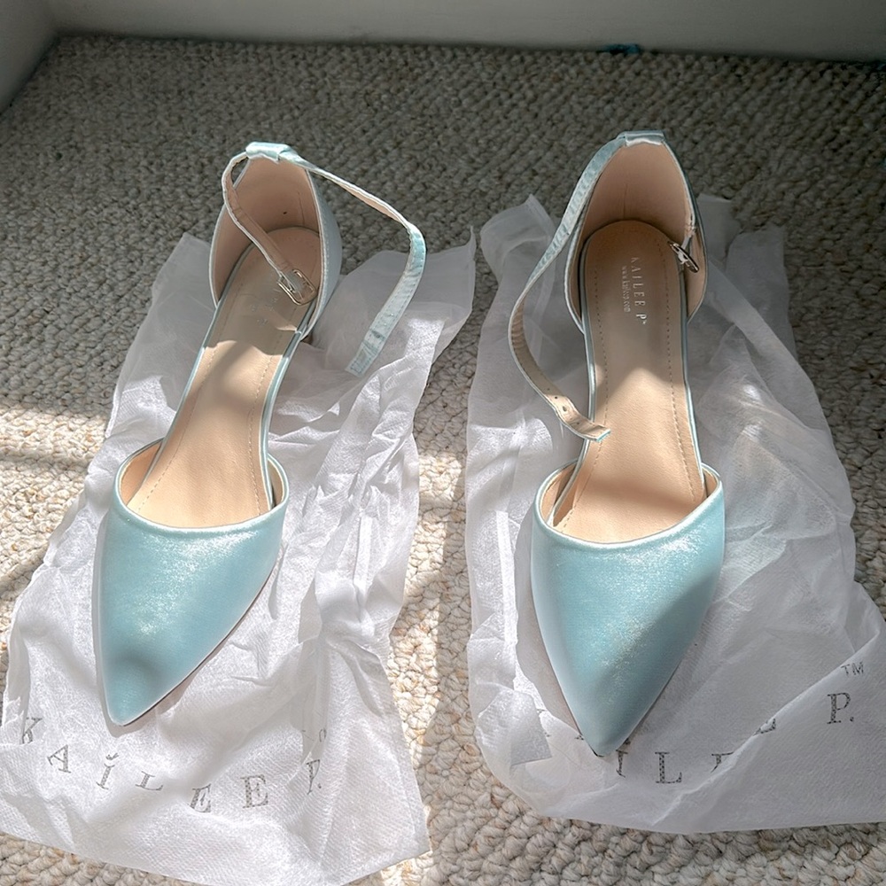Pale Blue Silk Pointed Low Heel